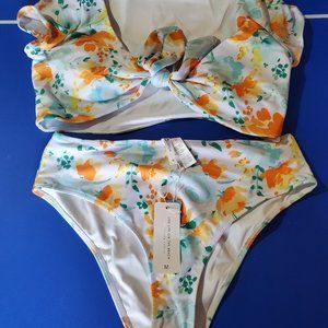 Cupshe Orange and Green flower 2 piece swimsuit size M
